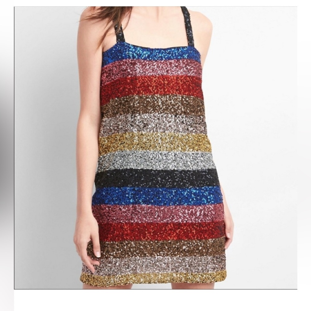 Gap Womens‎ Size Medium Crazy Stripe Sleeveless Multicolor Sequin Dress